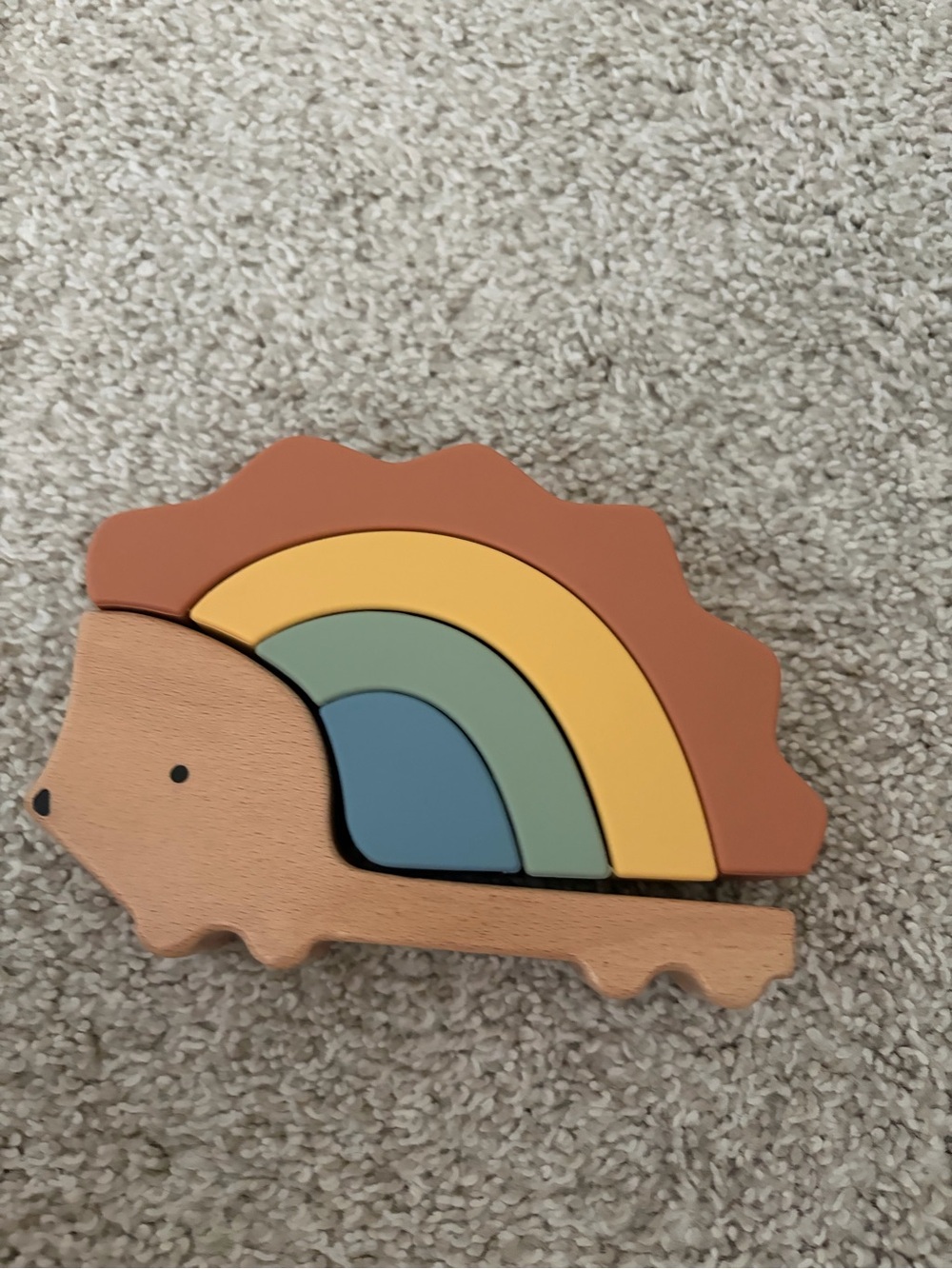 Target Kids Wooden Hedgehog Stacker Puzzle in Terracotta, Mustard, Sage, Denim